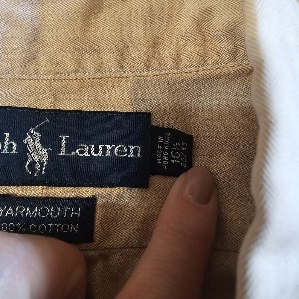 Vintage 90s Ralph Lauren Yarmouth Button-Down Cream Tan Shirt 16 1/2-35 - Picture 4 of 5